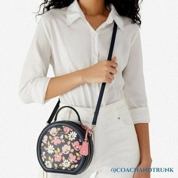 KATE SPADE Traveler Canteen Crossbody Bag Navy Blue Leather Multi Floral NWT - Picture 8 of 9